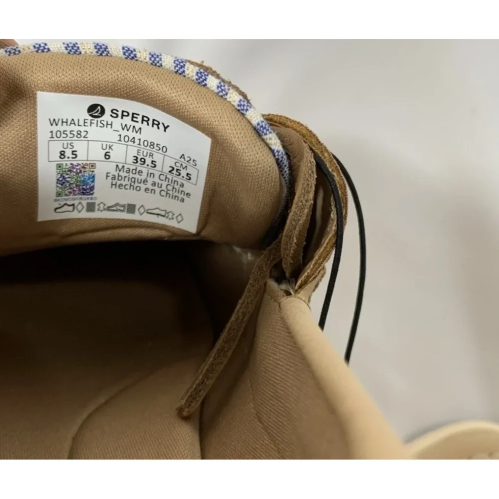NEW Sperry Boat Shoe Womens 8.5 Whalefish Top Sider Tan Leather Blue Stripe